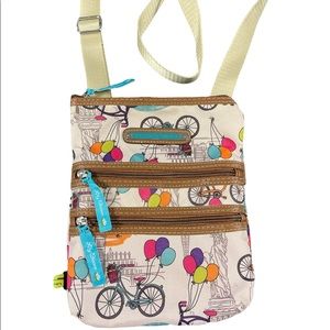 Lily Bloom khaki sites of the world crossbody purse
